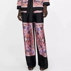 Zara Black Paisley Print Satin Pants.